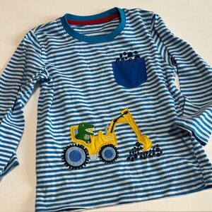 Striped Blue Kids Shirt with Excavator Design